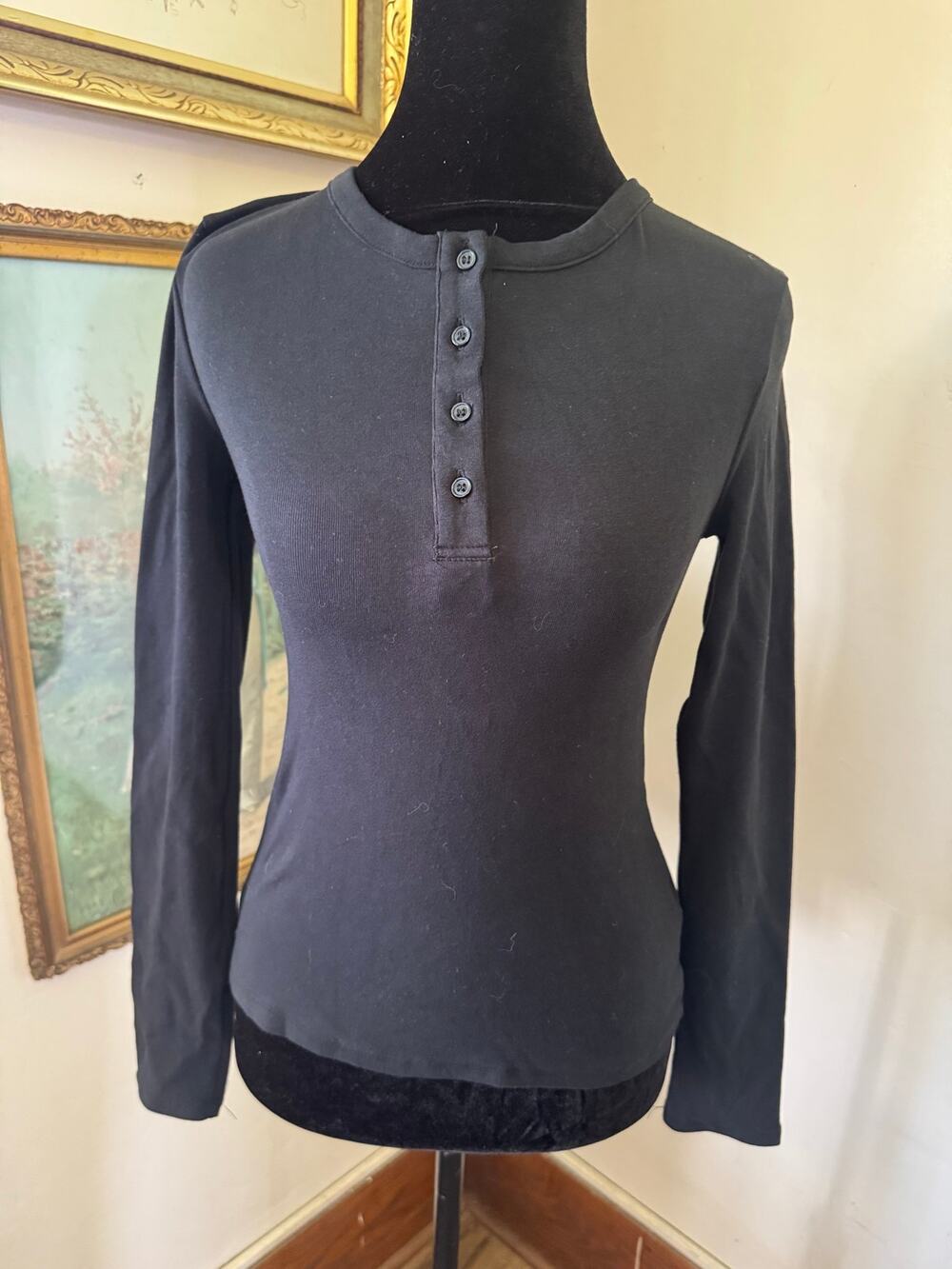 NWT Contempo Casuals Black Long Sleeve Henley Top Small Y2K